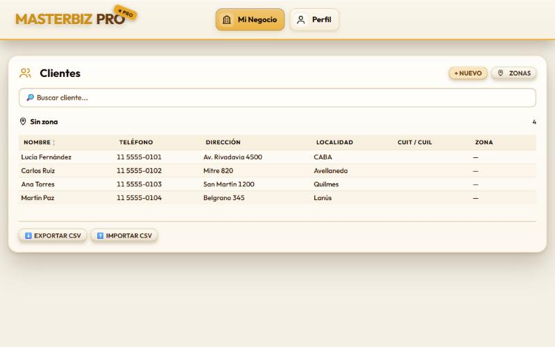Lista de clientes con teléfono, dirección y localidad